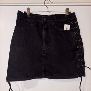 Urban Outfitters Black Lace-Up Denim Skirt NWT